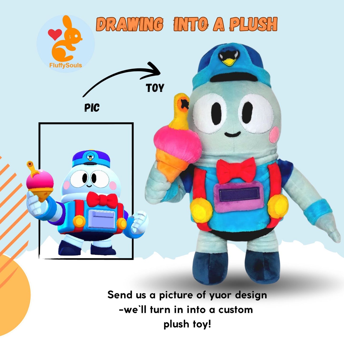 Custom Plush Inspired by Lou from Brawl Stars Character, Handmade Toy, Personalized Gift for Kids, Unique Birthday Gift