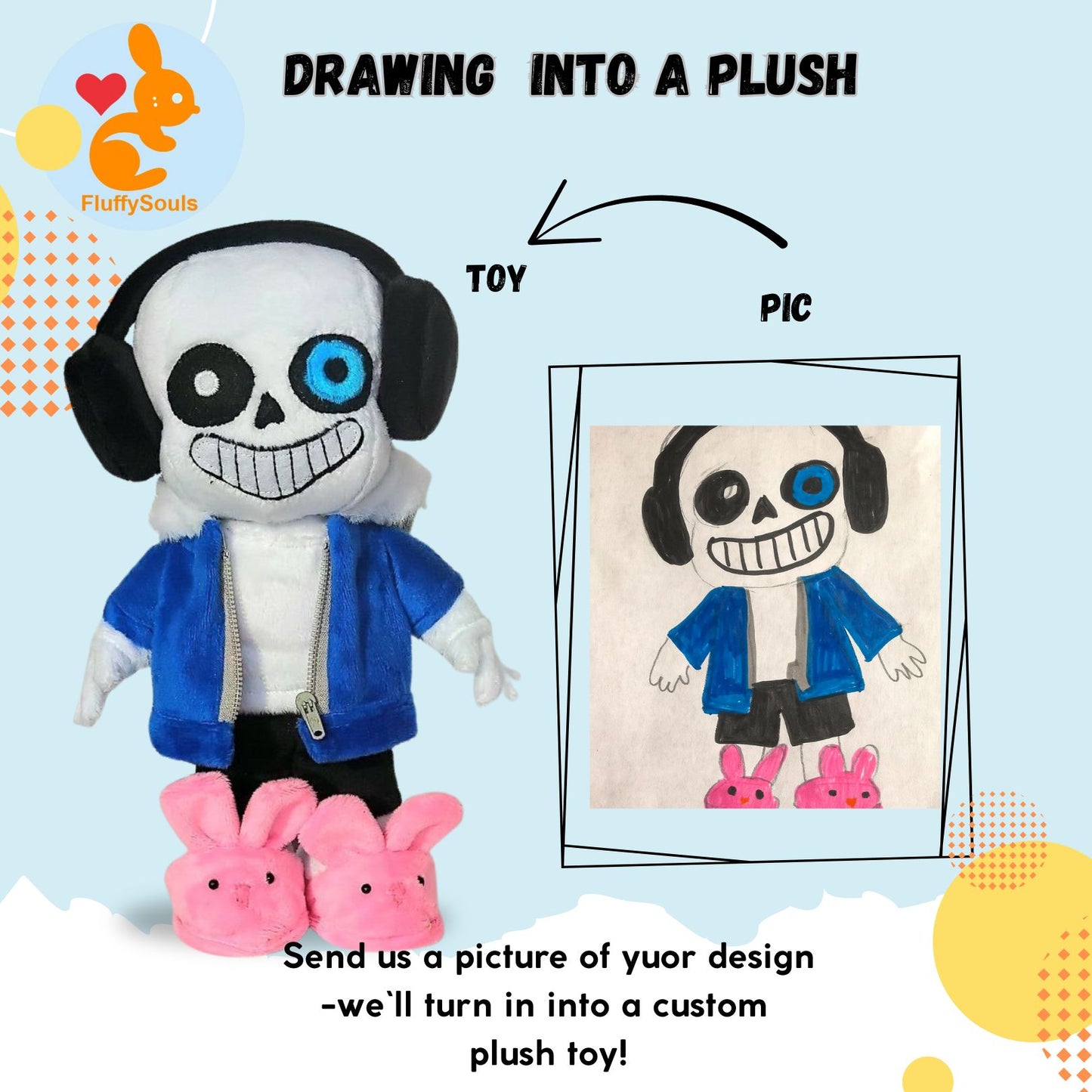 Custom Plush Inspired By Sans From Undertale Character, Handmade Stuffed Toy, Personalized Gift For Fans, Birthday Present