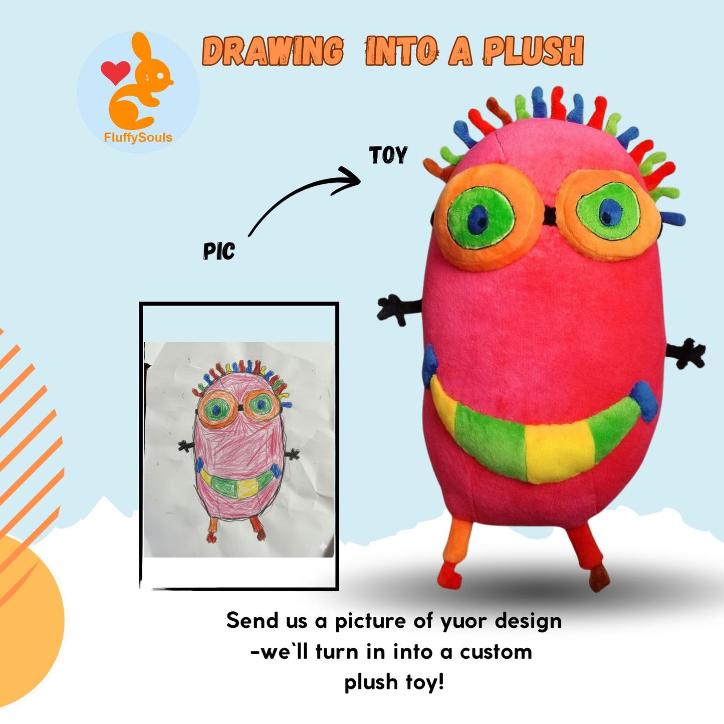 Custom Plush Inspired By Your Drawing, Handmade Stuffed Toy,  Gift For Kids, Plushie From Image, Soft Toy Commission by FluffySouls